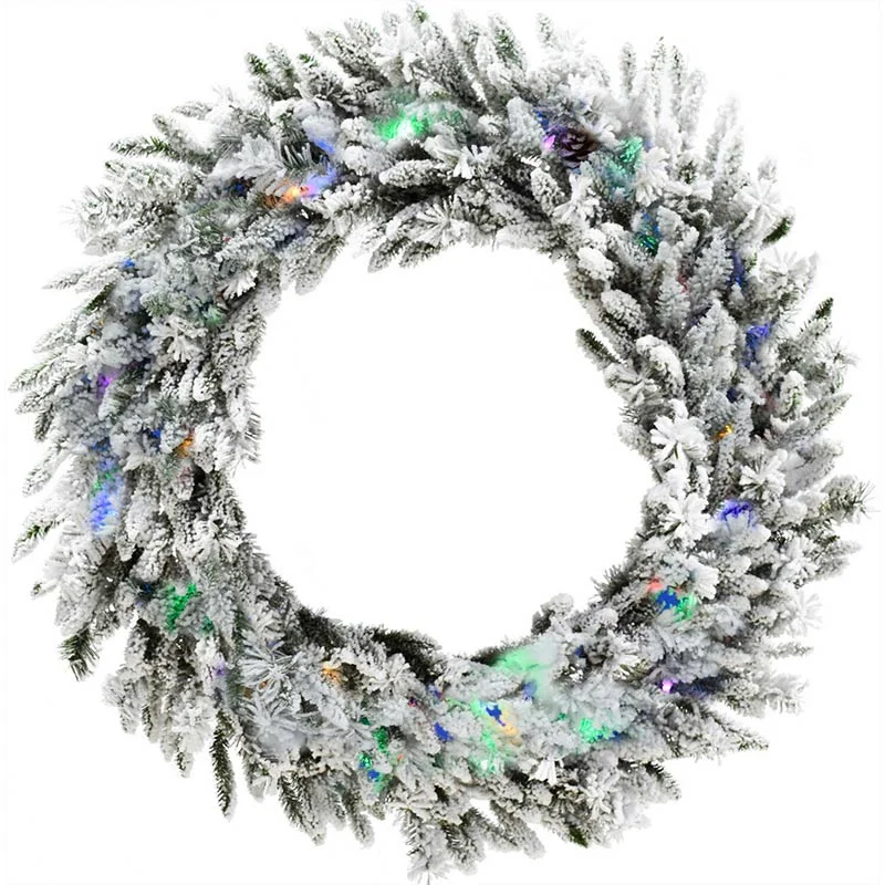 Christmas-Time-36inc-Silverado-Pine-Snowy-Christmas-Wreath-with-Multi-colored-LED-Lights