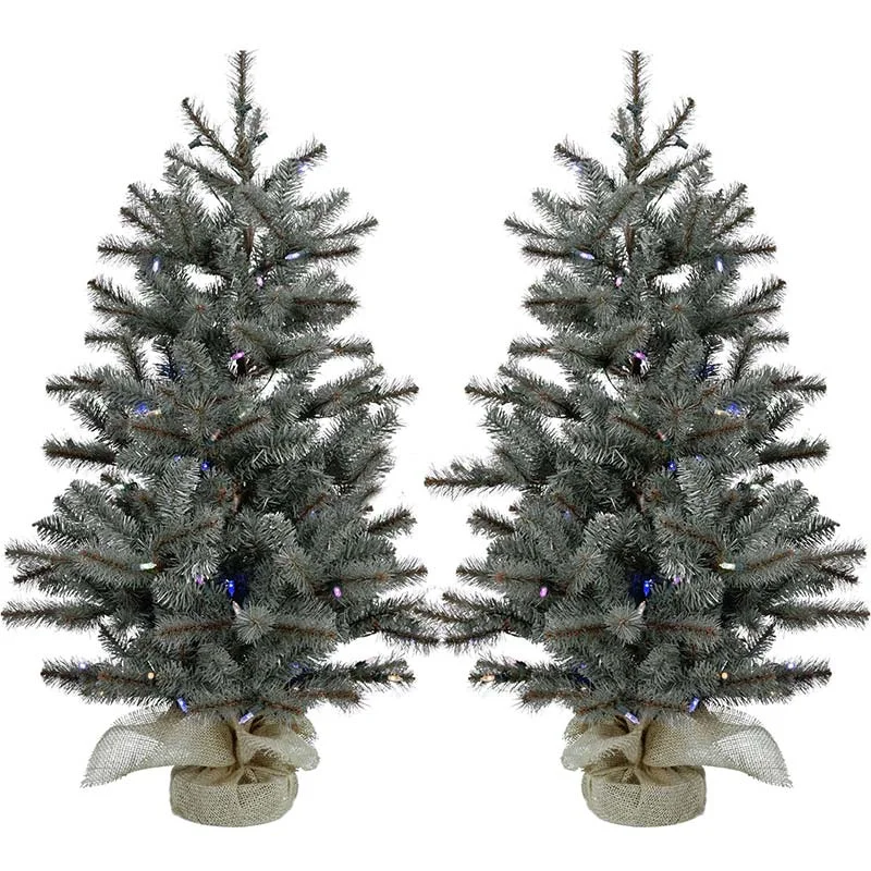 Christmas-Time-3ft-Yardville-Pine-Tree-in-Burlap-Bag-Battery-Multi-LED-Set