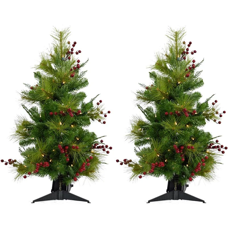 Christmas-Time-4ft-Red-Berry-Mixed-Pine-Christmas-Tree-with-Battery-Operated-LED-Lights-Set