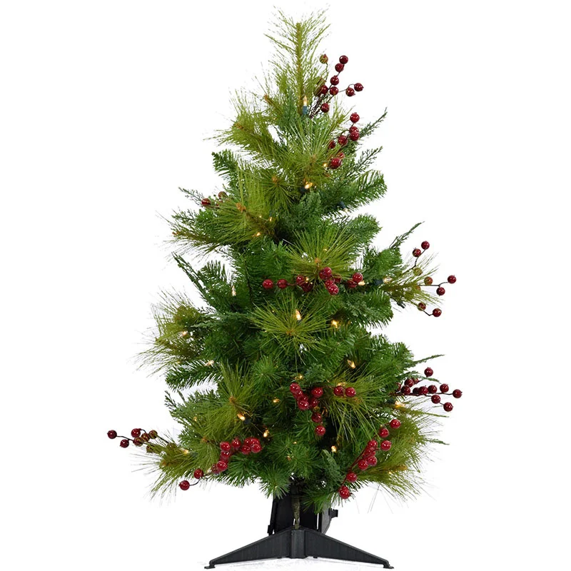 Christmas-Time-4ft-Red-Berry-Mixed-Pine-Christmas-Tree-with-Battery-Operated-LED-Lights