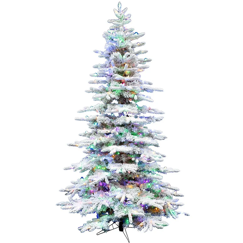 Christmas-Time-Snowy-6-5ft-White-Pine-Christmas-Tree-with-8F-Multi-LED-Lights-EZ-Connect