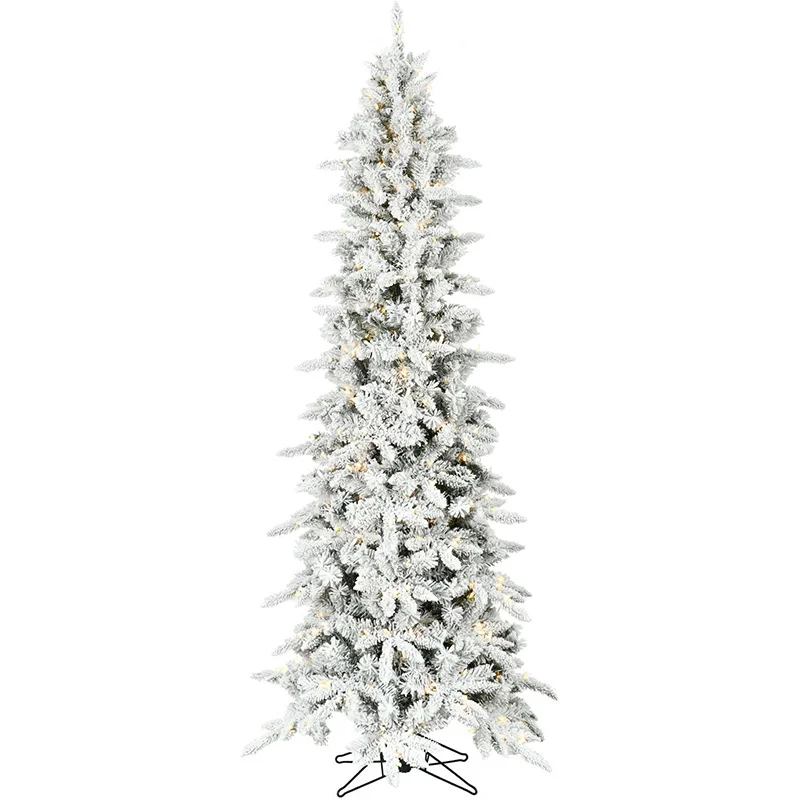 Christmas-Time-White-6-5ft-Pine-Slim-Snowy-Christmas-Tree-with-8F-White-Warm-LED-Remote