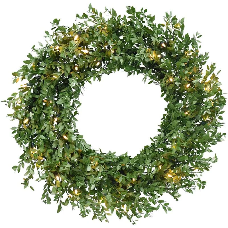 Fraser-Hill-Farm-24inc-Round-Boxwood-Christmas-Wreath-with-Clear-LED-Lights