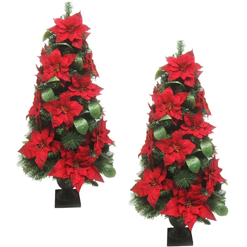 Fraser-Hill-Farm-4ft-Potted-Red-Velvet-Poinsettia-Christmas-Tree-Set