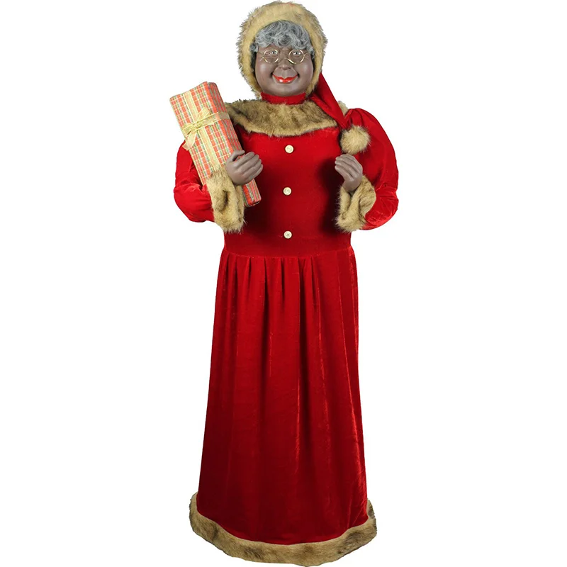 Fraser-Hill-Farm-59inc-African-American-Mrs-Claus-Holding-Gift