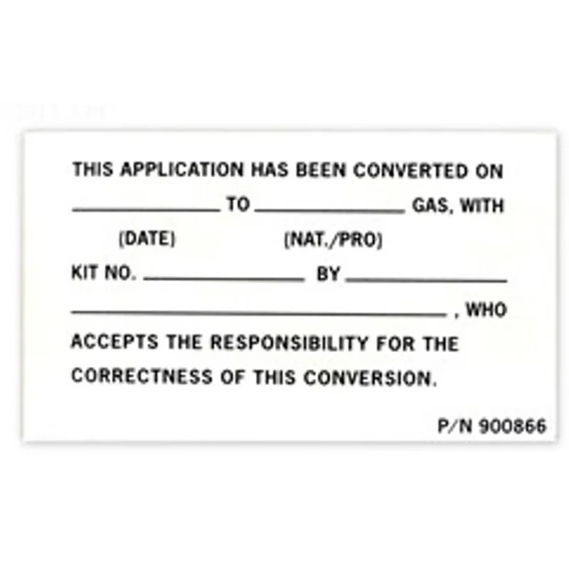 Raypak-900866-Decal-Gas-Conversion-Data